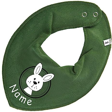 HALSTUCH mit Namen oder Text personalisiert für Baby oder Kind aus Baumwolle in Einheitsgröße Hase dunkelgrün