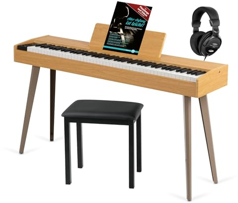 McGrey DP-17 AL Design Piano Set - 88 gewichtete Tasten mit Hammermechanik und Anschlagdynamik - 128 Klänge - 600 Begleitrhythmen - inkl. Bank, Kopfhörer und Klavierschule - helle Esche