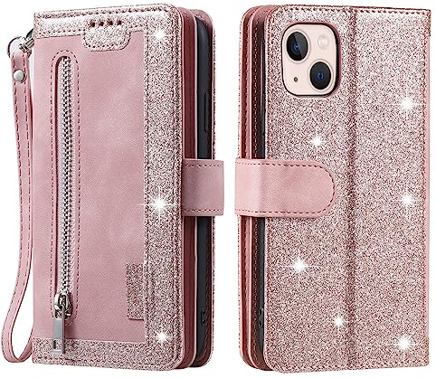 VEEMOS Handyhülle für iPhone 13 Mini hülle Klappbar Handytasche Schutzhülle Klapphülle mit Ständer Kartenfach Handy Tasche Book Flip Case Cover - Rosa