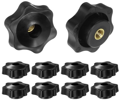 QUARKZMAN 10Pcs Pomos Estrella 1/4-20 Rosca Hembra 38mm Cabeza Plástico Agujero Pasante Tornillo de Latón Manijas de Sujeción con Rosca, Negro