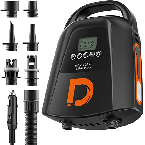 URYOHO Air Pump Electric, 9000 mAh Lithium Battery, 20 PSI High Pressure, Portable, Rechargeable, 12V DC Car Connector, Paddle Board Pump, Black