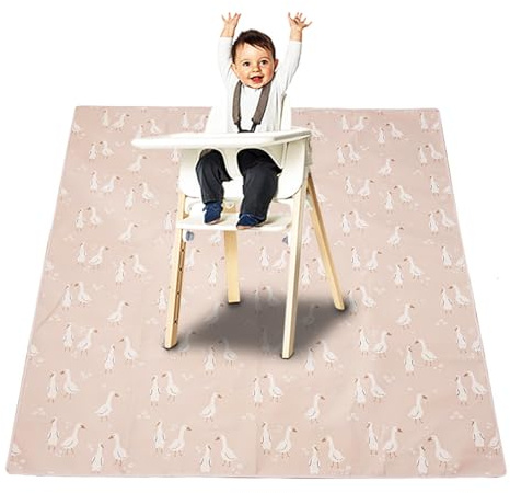 Treer Unterlage für Hochstuhl Baby, Hochstuhl Bodenmatte Wasserdicht Spritzmatte für Hochstuhl, 110x110cm Rutschfest Krabbelmatte Faltbar Bodenschutzmatte Baby Spielmatte (Weiß Ente)