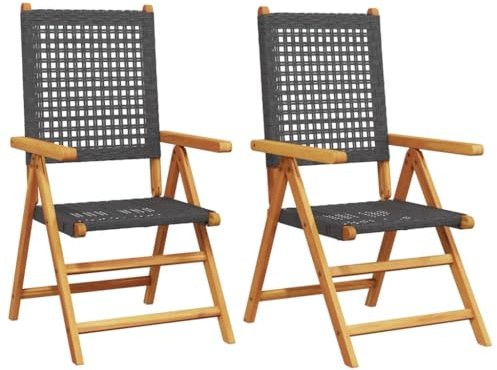 vidaXL Klappstühle, 2 Stück, schwarz, Massivholz Akazie und Polyrattan