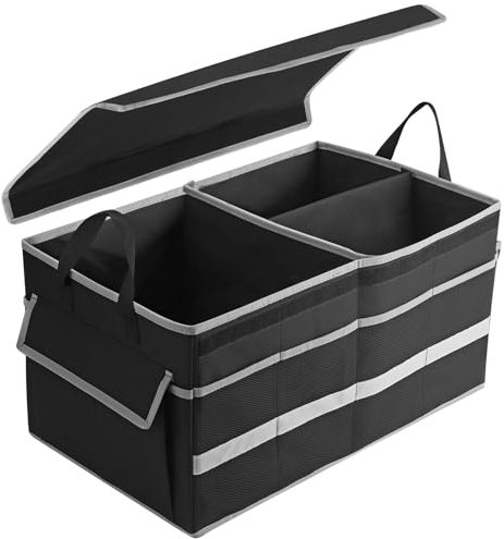 Justech Kofferraum Organizer mit Deckel Rutschfest Kofferraumtasche Kühltasche Faltbox Wasserdichter 50L Großer Faltbare Auto Kofferraumtasche und Aufbewahrung für SUVs, Jeeps, Rutschfester Boden