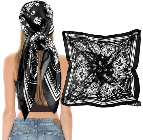 Giantree Damen Seidentücher, 90x90cm Weich Quadratisch Seidenschal Bandana Tuch Seiden Women's scarves Hals Kopftuch Decoration Headwear Geschenk für Frauen(Schwarz)