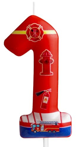 Kerze zum 1. Geburtstag, Feuerwehrauto Nummer 1, Kerze, Feuerwehrauto, Kuchendekoration, Geburtstagsparty, Zubehör, roter Feuerwehr-Feuerlöscher, Themenkuchenaufsatz, Dekorationen für Kinder, Jungen