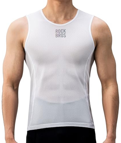 ROCKBROS Herrväst topp baslager ärmlös kompressionströja andningsbar gymväst gym linne för män ultralätta vita västar för cykling, löpning, utomhusaktiviteter, Vitt, XS