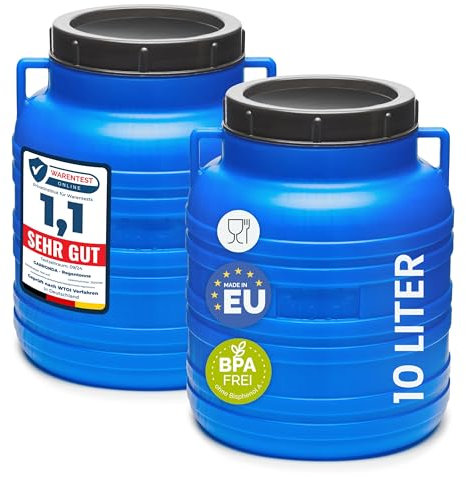 Garronda Set da 2 pezzi da 10 litri, Tanica di plastica realizzata in HDPE alimentare, adatta come serbatoio acqua, per il giardino, contenitore per alimenti e serbatoio universale GD-0078