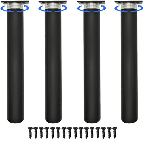 FETZCM 4 Stück Ersatz Möbelfüße Schwarz Metall,Tv Lowboard Möbelfüsse DIY Möbel Füße Tischbeine Schrankfüße Bett für Stühle Schrank und Sofa Möbelbeine (Schwarz, 25cm)