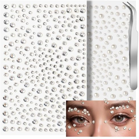 TELAIN 650 Stück Gesichtssteine Selbstklebende Gesichtsrhinestones, Festival-Gesichtsschmuck, Aufklebende Perlen, Haarschmuck, Konzert-Make-up-Steine für Gesicht, Haar, Körper, Augen