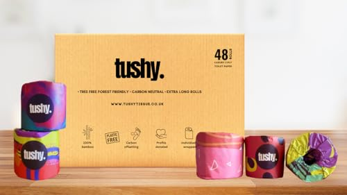 Tushy – 100% Bamboo Premium Soft Toilet Roll,300 Sheet, 48 Toilet Rolls, 3 Ply, Strong, Sustainable, Biodegradable, 100% Plastic-Free