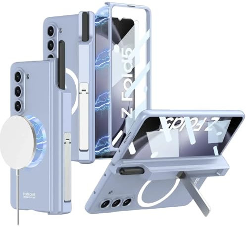 Magnetische Hülle für Samsung Galaxy Z Fold 5 4 3 Hülle unterstützt kabelloses Laden mit Stiftschlitz-Schalenmembran für Z-Fold3-Abdeckung, blau, für Samsung Galaxy Z Fold 5