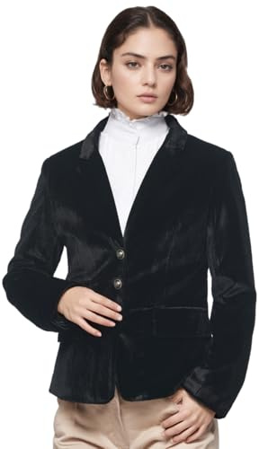 COSDREAMER - Giacca Vintage in Velluto da Donna, con Collo a V, Slim Fit, con Spacchi, a Manica Lunga, Blazer Elegante, Cappotto Casual Retrò, Nero