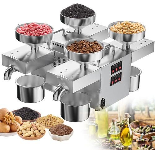 YANGYMM Presse à Huile Automatique Commerciale 2400W, Presse à Huile éLectrique Automatique Chaude et Froide, Acier Inoxydable Alimentaire 340, Convient Aux Noix, Aux Arachides, au SéSame, au Soja