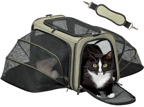 Petsfit Faltbarer Transporttasche Katze und Hund,Doppelseitig erweiterbare Katzentransportbox mit Schultergurt Hundetragetasche Flugtasche Oxford Gewebe für Katze und Hund