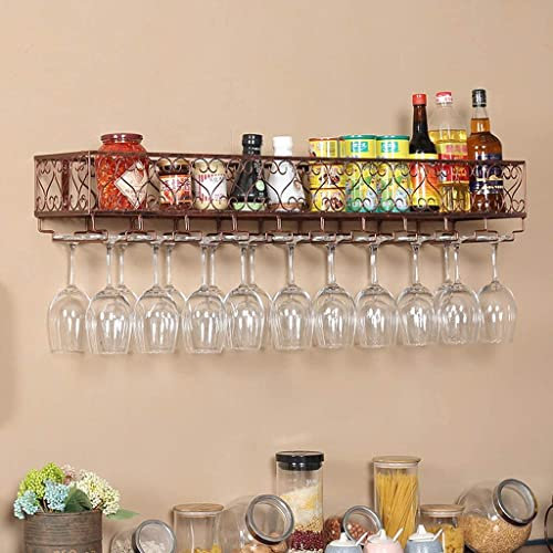 FLUXGOONE An der Wand montiertes Weinregal, rustikales, an der Wand montiertes Weinregal, Aufbewahrungs-Organizer-Regal mit Glashalter, Küchenbar-Einheit mit schwebenden Regalen als Wanddekoration