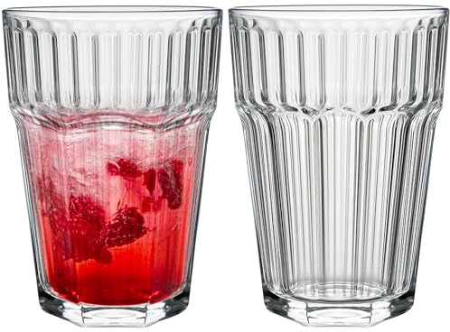 KONZEPT Geriffelte Gläser Set 6 teilig, 360 ml, Stapelbare Trinkgläser, Wassergläser spülmaschinenfest