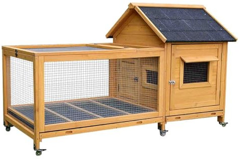 WPWSDWMX Wetterfestes Katzenhaus für Draußen, Kaninchenkäfig auf Rädern, Kleintierkäfig mit Asphaltdach und Ausziehbaren Ablagen, Hundehütte