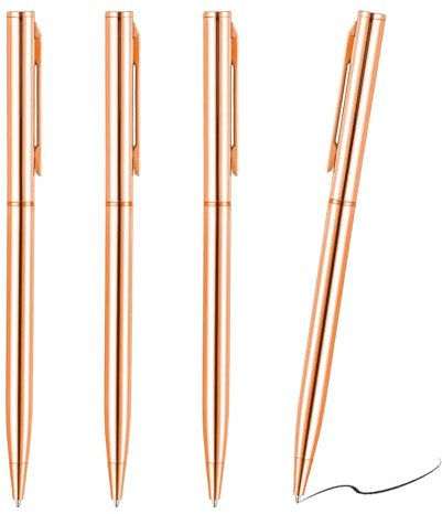 4 Pack Rose Gold Pens, Metal Ballpoint Retractable Metallic Pen Slim Stainless Steel with Black Ink, Smooth Writing Comfortable Grip, Perfect for Business, Office, Students, Teachers Gift Giving