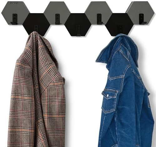 Hexagonska Klädhängare Vägggarderob Klädhängare Trä Ek Svart Design Modern Ungdomsrum Badrum Natur (Svart/Grå, 77)