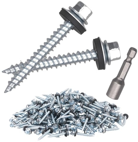 Metal Roofing Screws 300PCS #10 x 1-1/2 inch, Hex Head Sheet Metal Roof Screw with EPDM Washer Replacement for Corrugated Roofing