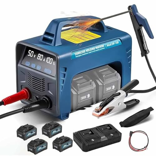 Portable Cordless Welding Machine Battery Powered MMA ARC 160A with 4 x 6.0Ah Battery, LED Display, Hot Start Arc Anti-Stick Digital Inverter Stick