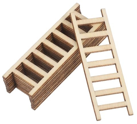 EXAOMBLE 100pcs Miniature Wooden Ladder for Dollhouse Accessories DIY Craft Step Ladder for Micro Landscape Model Decor Tiny Furniture Ornament Miniature Scenes