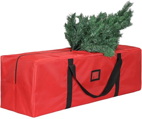 OUSFOT Bolsa Arbol de Navidad Tela Oxford 1680D, Bolsa para Guardar Arbol de Navidad puede Acomodar Árbol Hasta 1,8 m, Impermeable Antipolvo Plegable, Rojo, para Guardar Adornos Navideños