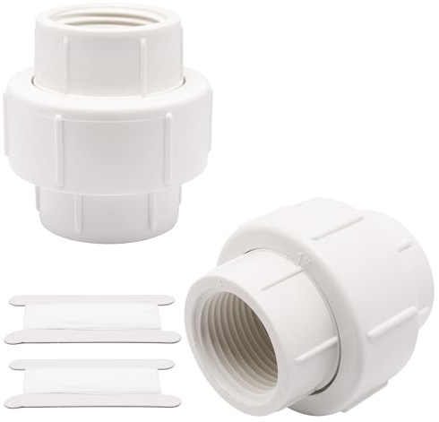 S SYDIEN 2Pcs 1 PVC Union, Female Threaded Coupling Pipe Fittings, Schedule 40, EPDM O-Ring, FNPT Coupling Adapter for Irrigation, Plumbing, White