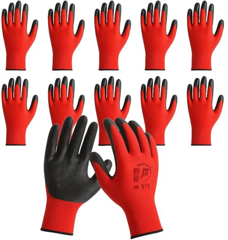 12 Pairs Red And Black Worker Gloves Handling Safety Work Gloves General handling, Builders Construction, Engineering, Maintenance, Material Handling, Packing Warehouse (Red an black 12, Extra Large)