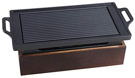 Portable Korean Barbecue Grill Aluminum Alloy with Maifan Stone Plate & Wooden Base Multiple (35cm x 21cm) - Perfect for Outdoor Cooking & BBQ Parties