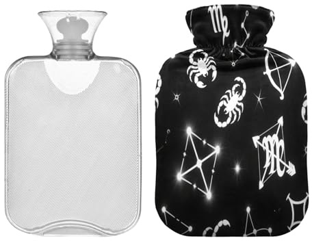 Constellation - Botella de agua caliente de viaje en blanco y negro con cubierta suave, bolsas de agua caliente de 2 L para artritis, bolsas para agua Caliente