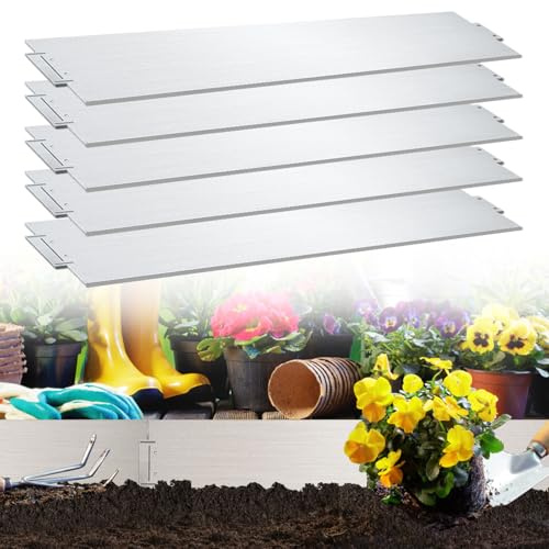 Mantigositeen gräskanter förzinkad metall 5 m, rabattinfattning, metall silver skarvningsarrangemang, gräskantband 5 stycken 100 cm x 18 cm (L x H)