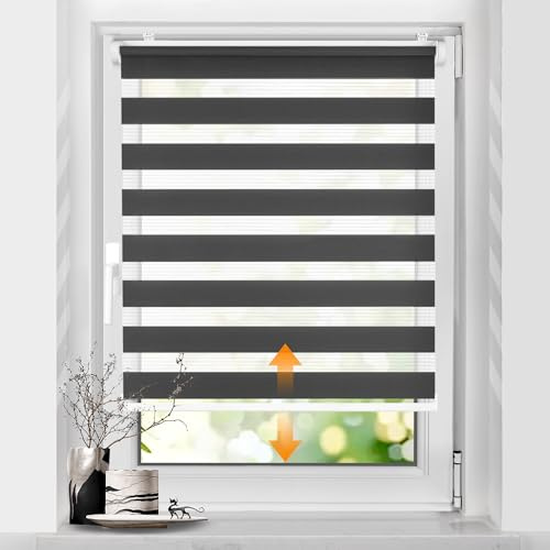 SBARTAR Doppelrollo schnurlos Klemmfix Rollos für Fenster ohne Bohren & zum Bohren, Anthrazit B75 x H120 cm (Stoffbreite 75 cm), Drücken Und Ziehen Springrollos, Lichtdurchlässig Blickdicht