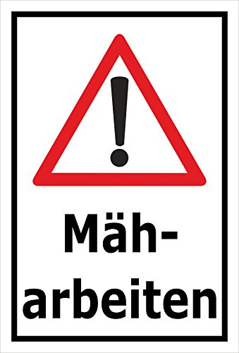 Melis-Folienwerkstatt Schild Achtung - Mäharbeiten – 60x40 cm – 3mm Aluverbund – mehrere Größen/Materialien