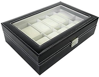 Wefun Uhrenbox für 12 Uhren,Uhrenkasten Uhrentruhe Uhrenkoffer Für 12 Uhren Uhrenschatulle,Auch für Schmuck Oder Armbandkollektion usw