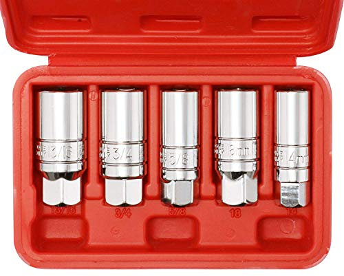 CASOMAN 5 Piece 3/8-Inch Drive Spark Plug Socket Set, 6-Point, Rubber retaining Inserts, 5/8-Inch, 3/4-Inch, 13/16-Inch, 14mm, 18mm