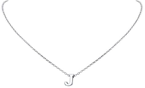 FindChic Kette J Damen Kette mit Buchstaben Silber Alphabet Anhänger Mädchen Initial Necklace Klein Anfangsbuchstaben Kette aus Edelstahl Geschenk für Geburtstag Muttertag Weihnachten