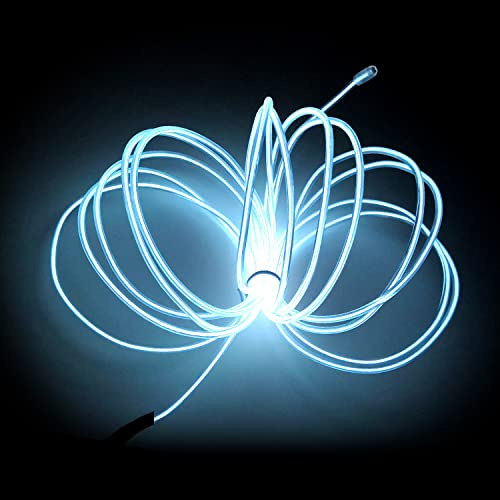 Balabaxer EL-Leuchtdraht Weiß, 16,4 Fuß/5 Meter portable steuerungsbetriebene Neon-Lichtleiste, 360° schneidbare leuchtende Seilenlichter für Partys, Halloween und DIY-Dekoration.