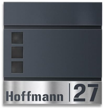 Metzler Boîte aux Lettres “Svena” Anthracite RAL 7016 – Plaque Nominative en INOX V4A avec nom et numéro découpés – Compartiment à journaux & fenêtre – Boîte Murale Design 37 × 37 × 10,5 cm