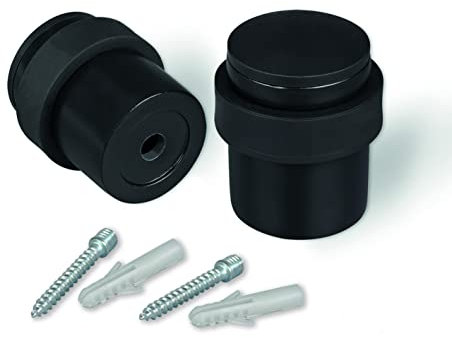 LouMaxx Türstopper Boden zum Schrauben 2er Set – Türstopper Metall in Schwarz Matt für zuverlässigen Türanschlag – verhindert effektiv Beschädigungen an Wand und Tür, inkl. Montagematerial