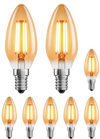 ledscom.de 8x E14 LED Leuchtmittel, Kerze, extra warmweiß (2500 K), 4,1 W, 458lm, goldfarben