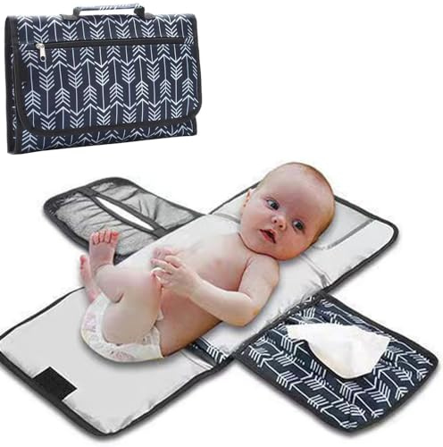 DZOZO Bärbar skötmatta med fickor, vattentät, vikbar, blöjmatta för baby, bärbar skötmatta, svart, väskorganisatör, Svart, Väska organisatör