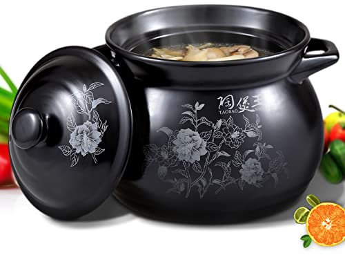 SHALOLY Vitrocerámica al Horno Cacerola con Tapa Estufa Resistente al Calor Olla de Barro pequeña, Olla de Barro para estofado Nutrición Deliciosa, Black-5.5L (Black 2.6L)
