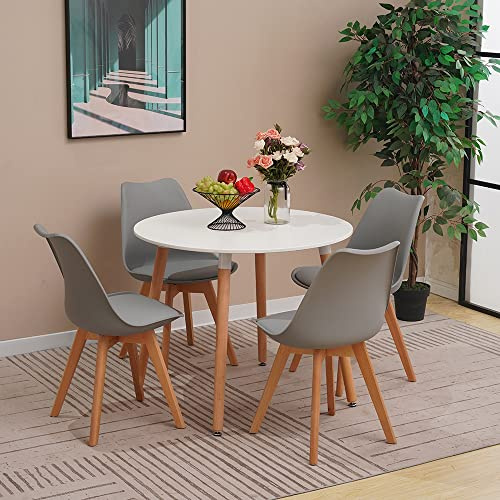 YULU Round Dining Room Table and Chairs Set 4 90cm Grey