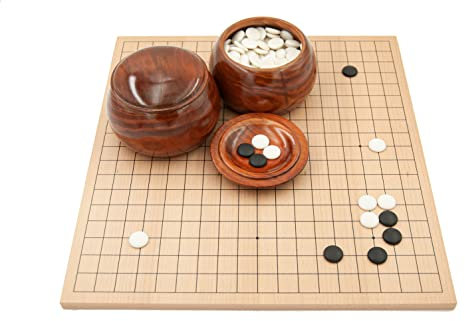 Hebsacker Verlag - Go-Set Buchenfurnier-Brett (19x19/13x13, 13mm) mit Kunststoff-Steinen und Holzdosen