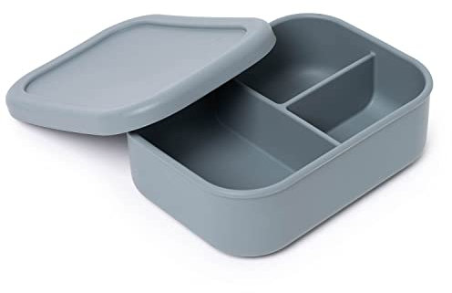 Indian-Tiffin Bento Lunch Box Silicone Container, 3 Compartments, Food Grade, Lunch Container, Leak-Proof Salad Bento Box, Microwave Safe (Grey)