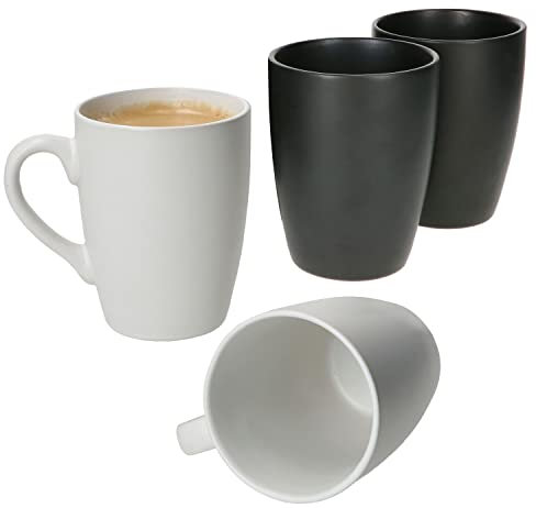 MamboCat Nero Bianco 4er Set Kaffeebecher mit & ohne Henkel I 280ml & 300 ml I weißes & schwarzes Geschirr, matt I 4 Personen I Steingut I Tassen für Heißgetränke, Tee-Pötte, Mug, Cup