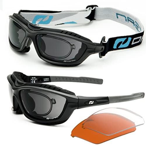 Daisan® - Bikerbrillen | Motorradbrille für Brillenträger | beschlagfrei winddicht | klare für Nacht und orange Kontrastgläser| Bügel, Band, Sehstärke System