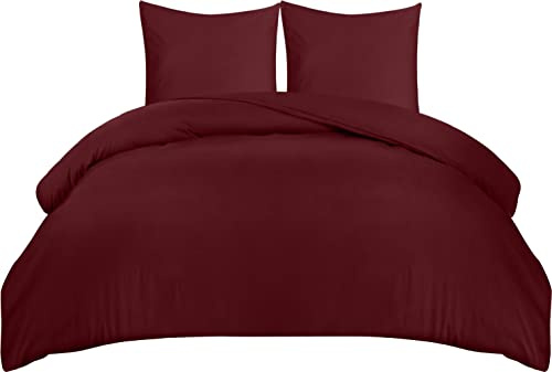 Utopia Bedding Housse de Couette 220x240 cm avec 2 Taies d'oreiller 65x65 cm (Bordeaux) - Parure de lit 220 x 240 cm - Ensembles de Housses de Couette en Microfibre brossée Douce